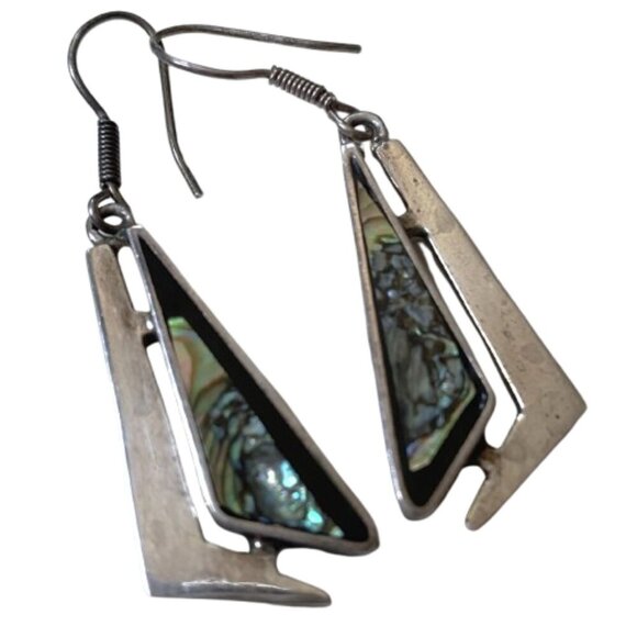 Vintage silver and abalone Mexican dangle earrings stamped 925 Mexico TC-209 - Picture 10 of 12